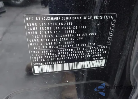 2020 Volkswagen Tiguan 2.0T Se/2.0T Se R-Line Black/2.0T Sel from USA, damaged, VIN 3VV3B7AX0LM039914